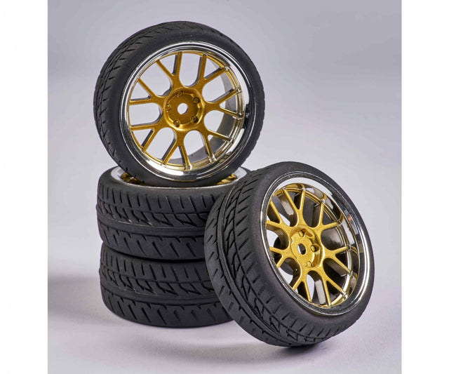 Carson C900163/500900163 1:10 Y-Design Wheel Set (4 Pcs.) Gold/Chrom, For Tamiya
