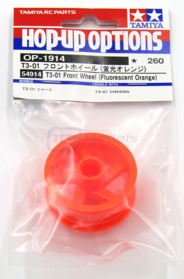 Tamiya 54914 T3-01 Front Wheel (Fluorescent Orange), (T301/T3-01), NIP