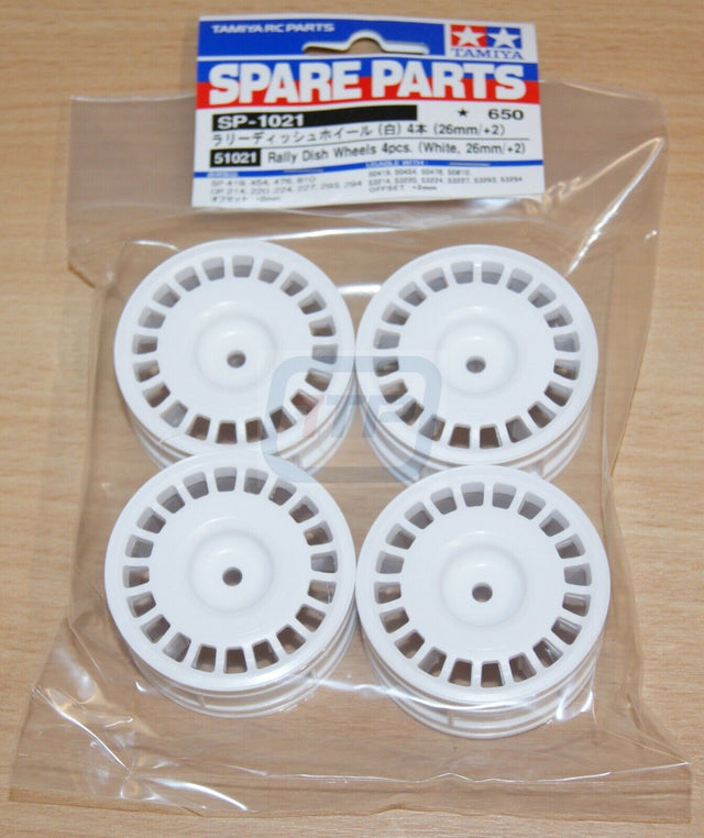 Tamiya 51021 Rally Dish Wheels 4 Pcs. (White, 26mm/+2), (TB01/TT01/TT02/*50861)
