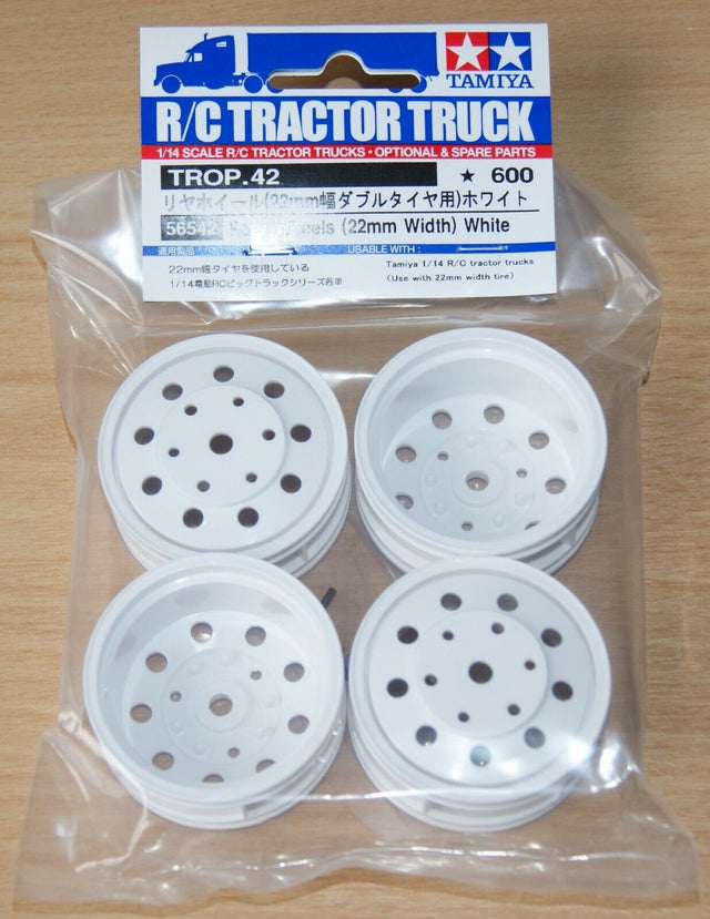 Tamiya 56542 Rear Wheels (22mm Width) White, (King/Grand Hauler/Scania/MAN), NIP