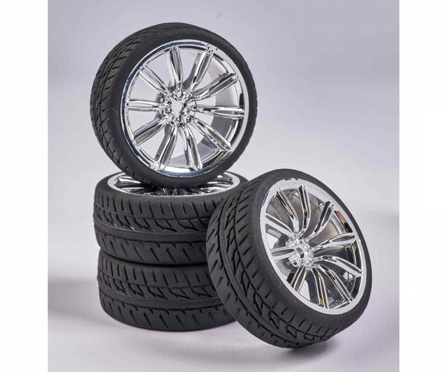 Carson C900164/500900164 1:10 M-Design Wheel Set (4 Pcs.) Chrome, (For Tamiya)