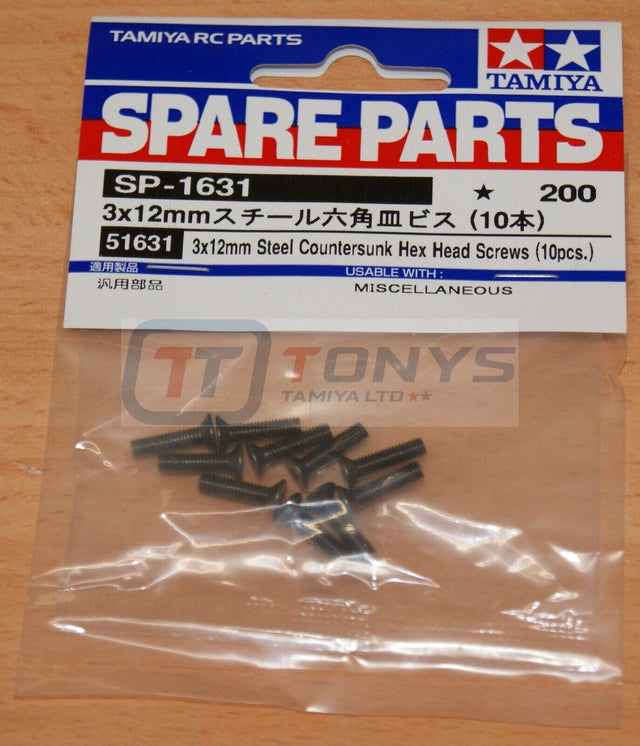 Tamiya 51631 3x12mm Steel Countersunk Hex Head Screws (10 Pcs.) (TRF/TB Evo) NIP