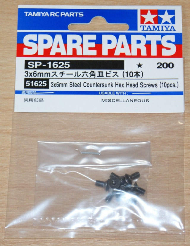 Tamiya 51625 3x6mm Steel Countersunk Hex Head Screws (10 Pcs.), (TRF/TB Evo) NIP