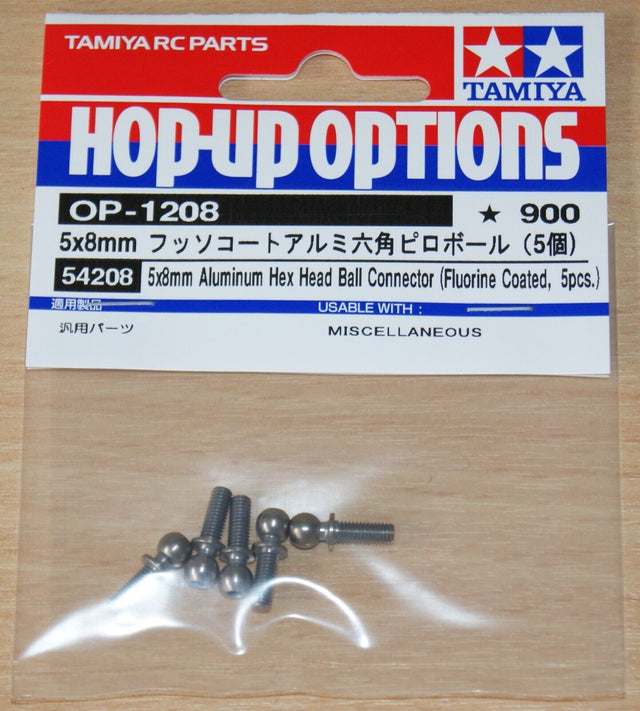 Tamiya 54208 5x8mm Aluminum Hex Head Ball Connector (Fluorine Coated, 5 Pcs.)
