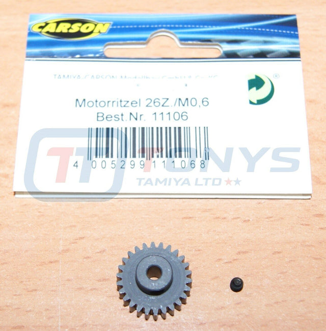 Carson 500011106 26T Steel Pinion Gear (0.6/06 Module) (Tamiya FF03/FF03R/XV01)