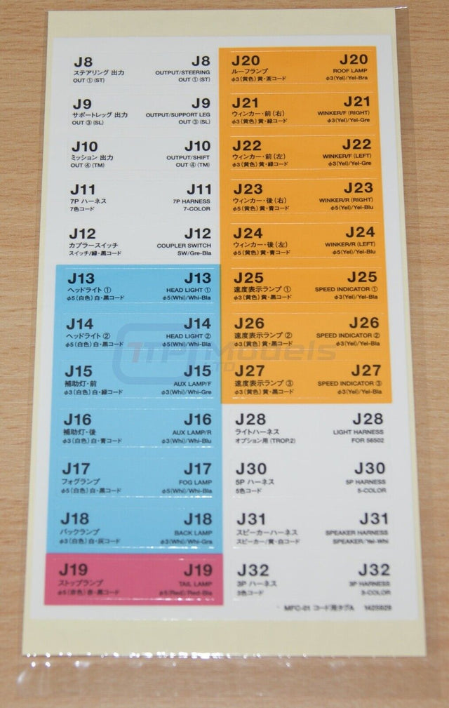 Tamiya 9400051/19400051 Control Unit Name Plate & Cable Tag, for 56511 MFC-01