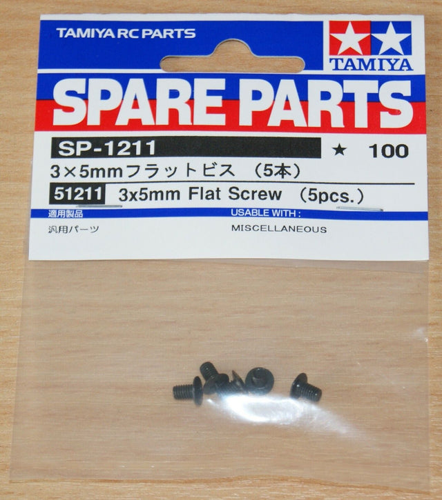 Tamiya 51211 3x5mm Flat Screw (5 Pcs.) (TA05/DB02/TB03/TB04/TA06/FF03/XV-02) NIP