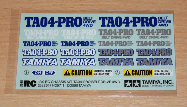 Tamiya 58261 TA-04 Pro Chassis Kit/TA04, 9495348/19495348 Decals/Stickers, NIP