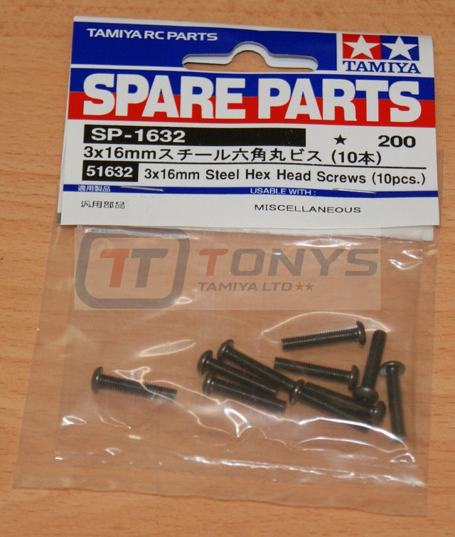 Tamiya 51632 3x16mm Steel Hex Head Screws (10 Pcs.), (TRF/TB Evo), NIP