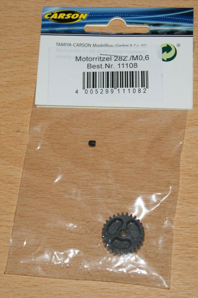 Carson 500011108 28T Steel Pinion Gear (0.6/06 Module), (Tamiya FF03/FF03R/XV01)