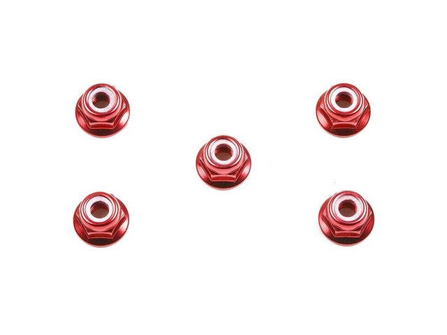 Tamiya 53160 4mm Anodized Aluminum Flange Lock Nuts (Red, 5 Pcs), (TT01/TT02) **DISCONTINUED**