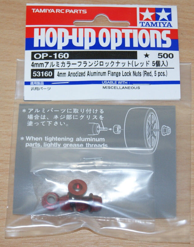 Tamiya 53160 4mm Anodized Aluminum Flange Lock Nuts (Red, 5 Pcs), (TT01/TT02) **DISCONTINUED**