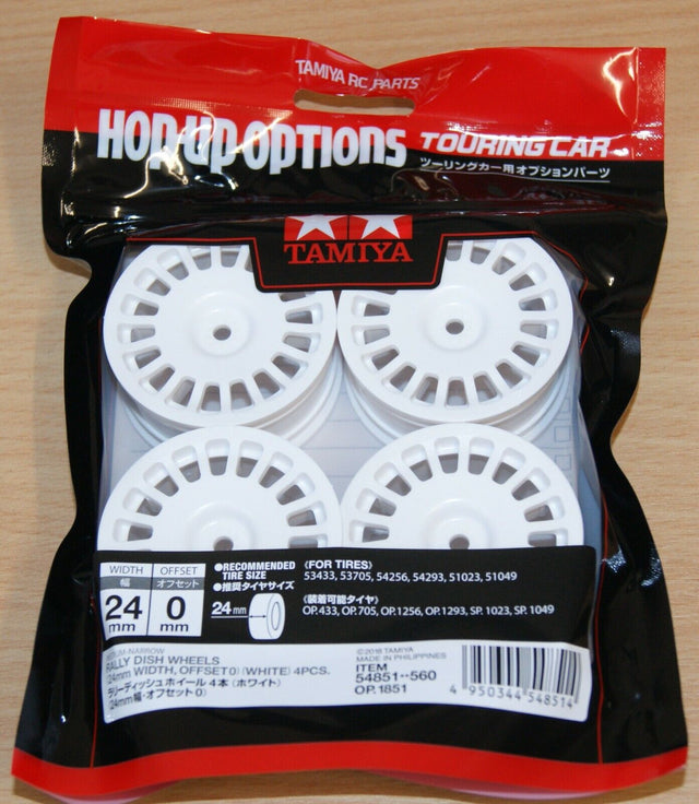 Tamiya 54851 Rally Dish Wheels (24mm Width, Offset 0) (White) 4 Pcs. XV01/TT02S