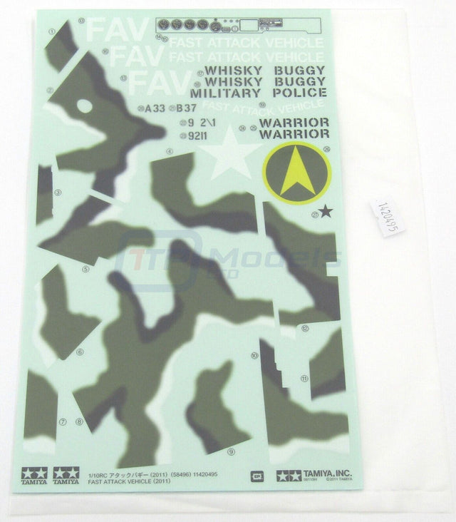 Tamiya 58496 Fast Attack Vehicle 2011/FAV, 1420495/11420495 Decals/Stickers NIP
