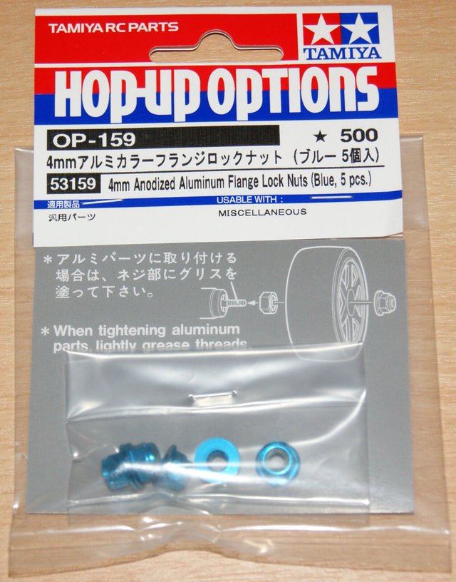 Tamiya 53159 4mm Anodized Aluminum Flange Lock Nuts (Blue, 5 Pcs), (TT01/TT02)