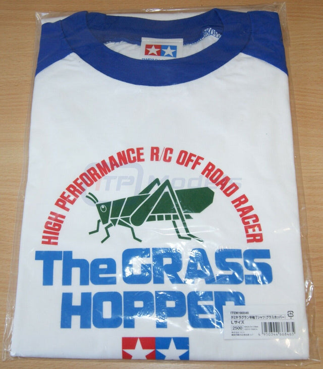 Tamiya 66846 Official T-Shirt Grasshopper White/Blue (L, 42in Chest), NIP
