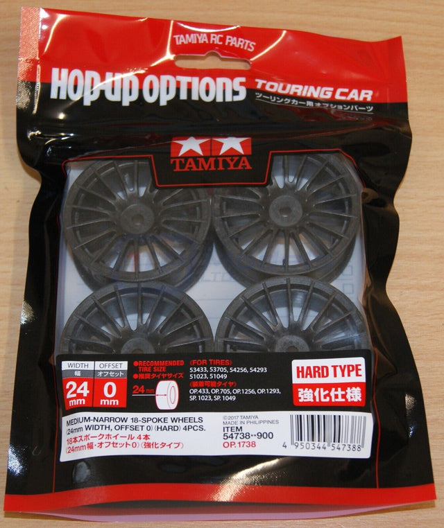 Tamiya 54738 Medium-Narrow 18-Spoke Wheels (24mm Width, Offset 0) (Hard) 4 Pcs.