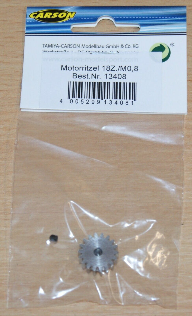 Carson 500013408 18T Steel Pinion Gear (0.8/08 Module), (Tamiya Hornet), NIP