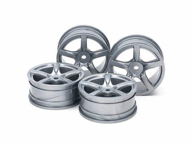 Tamiya 51072 Arched 5-Spoke Wheels 4 Pcs. (Silver, 24mm/±0), (TA08/TB05), NIP