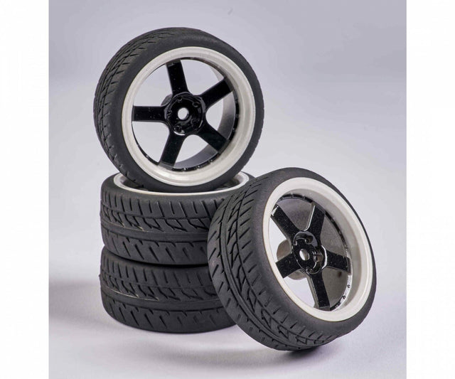 Carson C900165/500900165 1:10 5-Spoke Wheel Set (4 Pcs.) Blk/White, (For Tamiya)