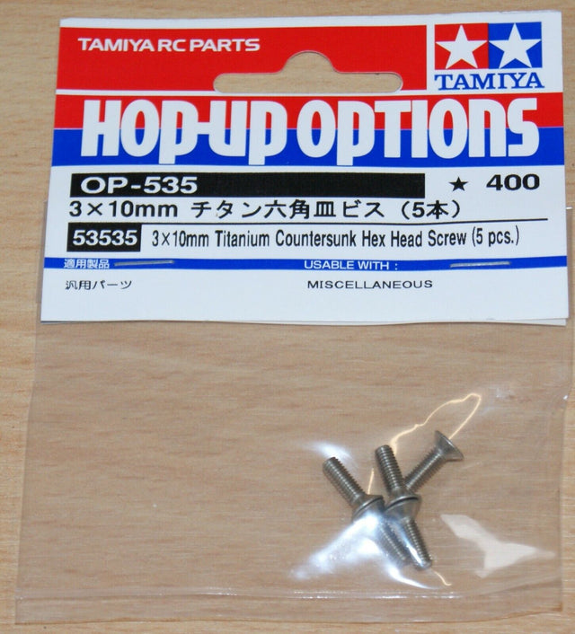 Tamiya 53535 3x10mm Titanium Countersunk Hex Head Screw (5 Pcs.), NIP