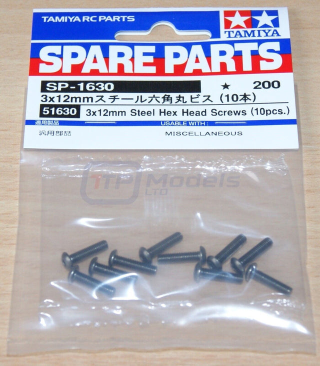 Tamiya 51630 3x12mm Steel Hex Head Screws (10 Pcs.), (TRF/TC01/XV-02 Pro), NIP