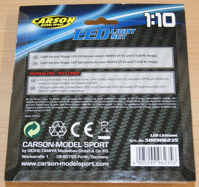 Carson 500906235 LED Light Set for Tamiya DT03/TT02B Buggies, NIP