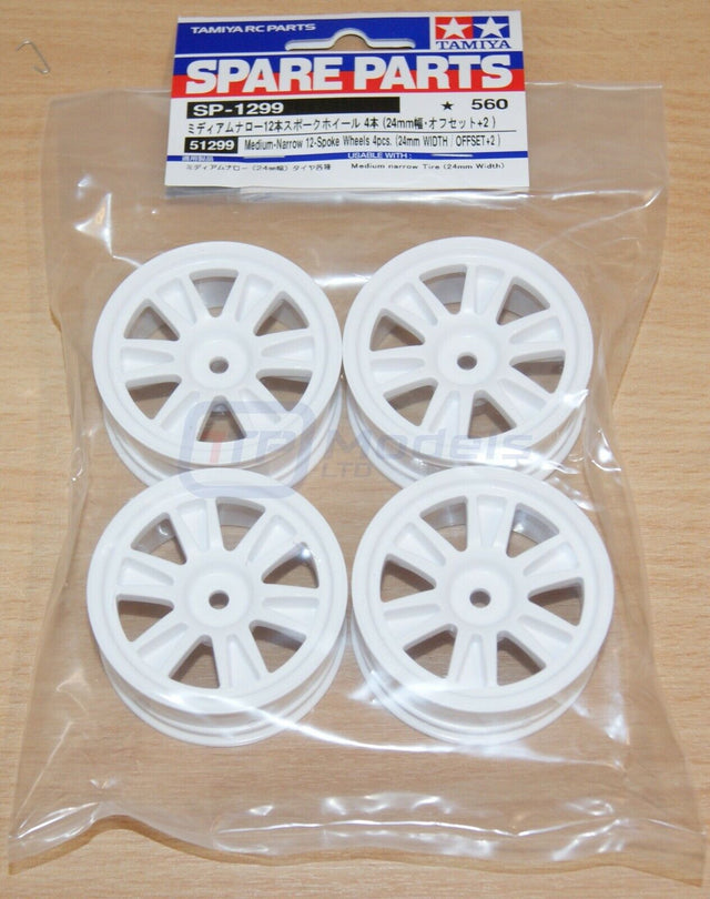 Tamiya 51299 Medium-Narrow 12-Spoke Wheels 4pcs. (24mm Width, Offset +2) TT01/02