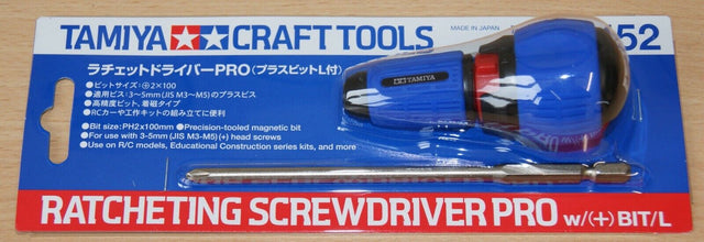 Tamiya 74152 Ratcheting JIS Screwdriver Pro w/(+) Bit/L, For RC Car/Truck Kits