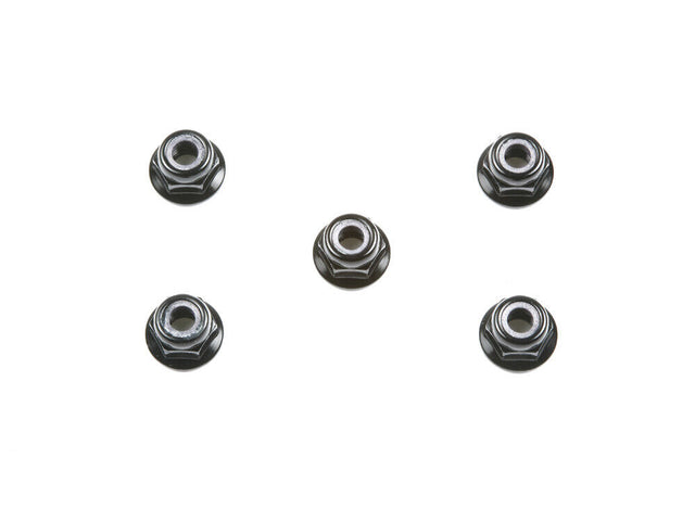 Tamiya 53162 4mm Anodized Aluminum Flange Lock Nuts (Black, 5 Pcs.), (TT01/TT02)