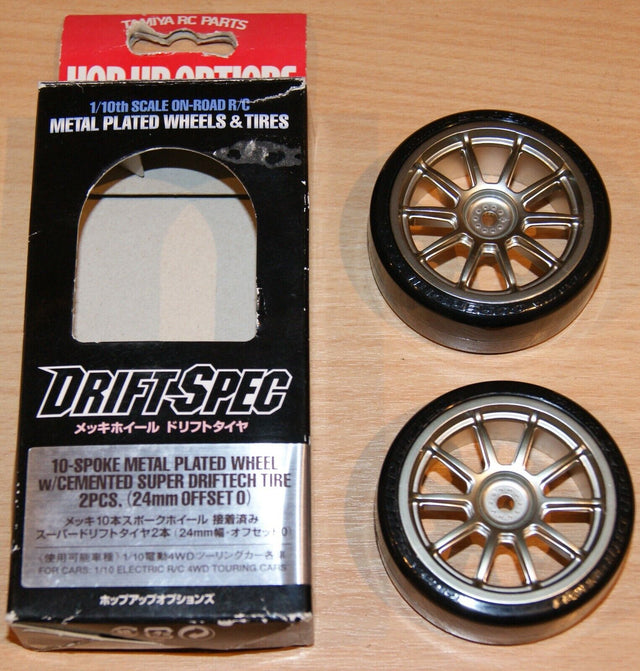 Tamiya 54022 10-Spoke Metal Plated Wheel w/Super Driftech (24mm/0), TT01D/TT02D