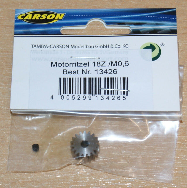 Carson 500013426 18T Steel Pinion Gear (0.6/06 Module) Tamiya Avante/Egress/TT02