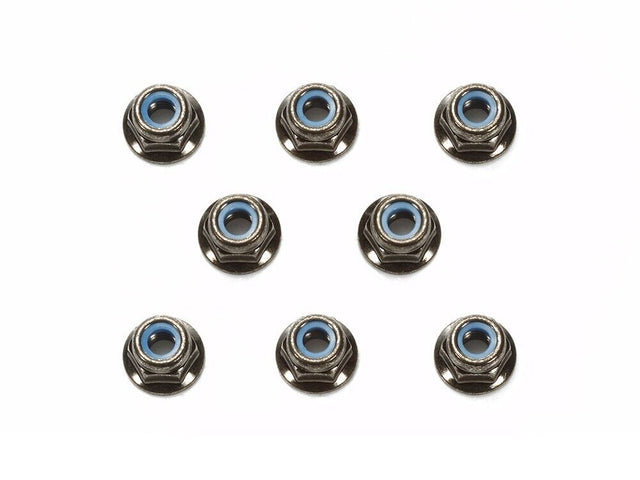 Tamiya 54642 4mm Flange Lock Nuts (Black, 8 Pcs.), (Wheel Nuts/TT01/TT02/DT02)