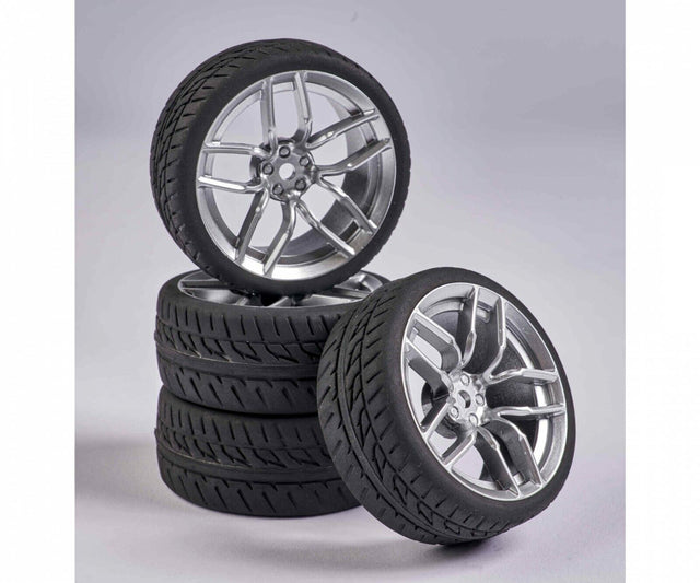 Carson C900160/500900160 1:10 10-Spoke Wheel Set (4 Pcs.) Silver, (For Tamiya)