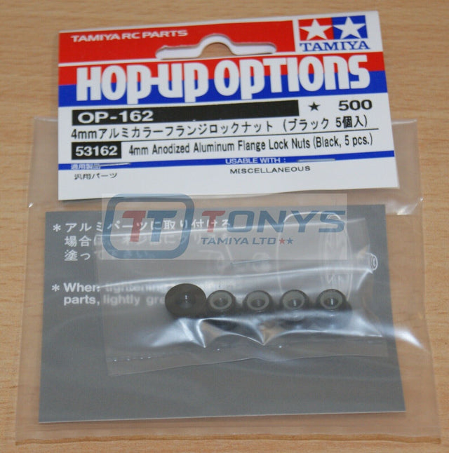 Tamiya 53162 4mm Anodized Aluminum Flange Lock Nuts (Black, 5 Pcs.), (TT01/TT02)