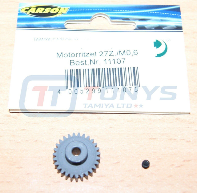 Carson 500011107 27T Steel Pinion Gear (0.6/06 Module), (Tamiya FF03/FF03R/XV01)