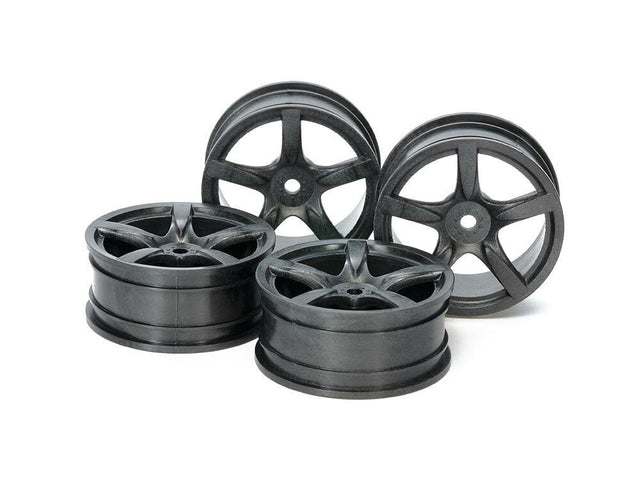 Tamiya 54739 Medium-Narrow Black 5-Spoke Wheels (Offset 0, Hard, 4 Pcs), NIP