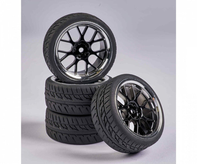 Carson C900162/500900162 1:10 Y-Spoke Wheel Set (4 Pcs.) Blk/Chrome (For Tamiya)