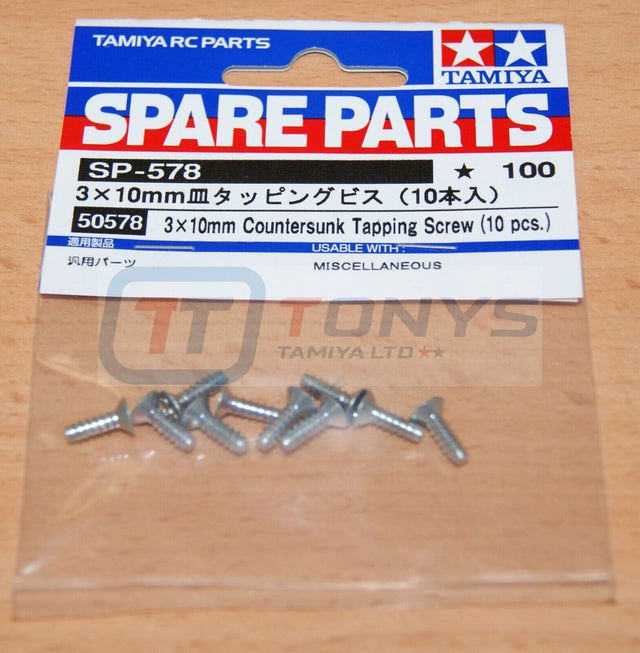 Tamiya 50578 3x10mm Countersunk Tapping Screw (10 Pcs.) TT01/TT02/TA03/F103/TB01