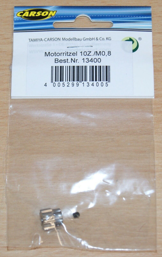 Carson 500013400 10T Steel Pinion Gear (0.8/08 Module), (Tamiya Trucks), NIP