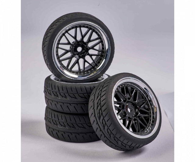 Carson C900158/500900158 1:10 Y-Design Wheel Set (4 Pcs.) Black/Chro, For Tamiya
