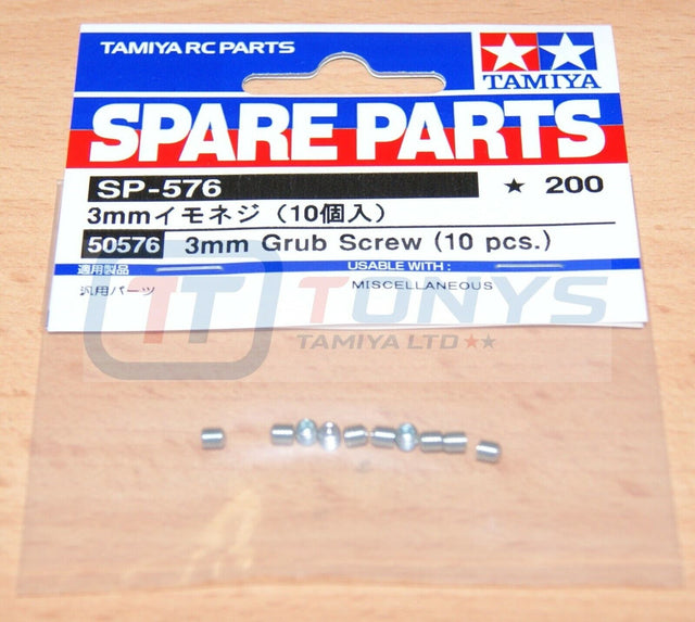 Tamiya 50576 3mm Grub Screw (10 Pcs.), (Pinion Screw/TT01/TT02/M05/M06), NIP
