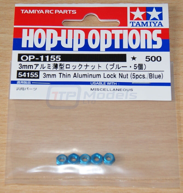 Tamiya 54155 3mm Thin Aluminium Lock Nut (5pcs, Blue) (TRF420/TC01/XV02/M08) NIP