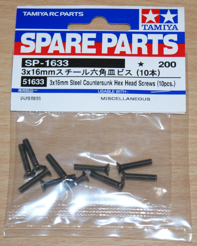 Tamiya 51633 3x16mm Steel Countersunk Hex Head Screws (10 Pcs.) (TRF/TB Evo) NIP
