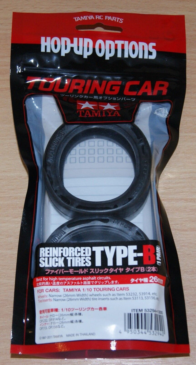 Tamiya 53294 Reinforced Slick Tires Type-B, 1 Pr (TA01/TA02/TA03/TT01/TT02/TL01)