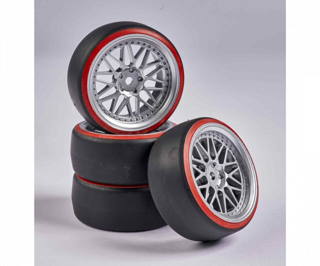 Carson C900156/500900156 1:10 Drift Wheel Set (4 Pcs.) Silver/Red, (For Tamiya)