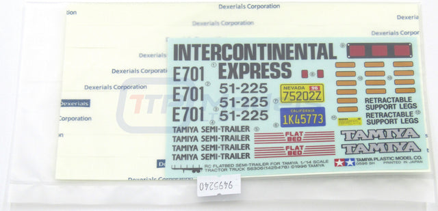 Tamiya 56306 Flatbed Semi-Trailer, 9495240/19495240 Decals/Stickers & Tape, NIP