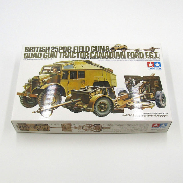 Tamiya 35044 1/35 Military Miniatures Series: British 25PDR.Field Gun & Quad Gun Tractor (Canadian Ford F.G.T)