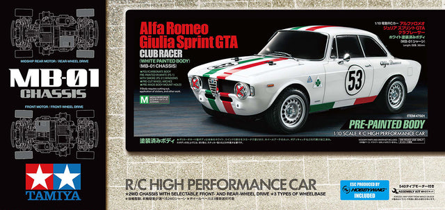 Tamiya 47501 Alfa Romeo Giulia Sprint GTA Club Racer (Factory Pre-Painted White Body) Assembly Kit (MB-01), NIB **Pre-Order**