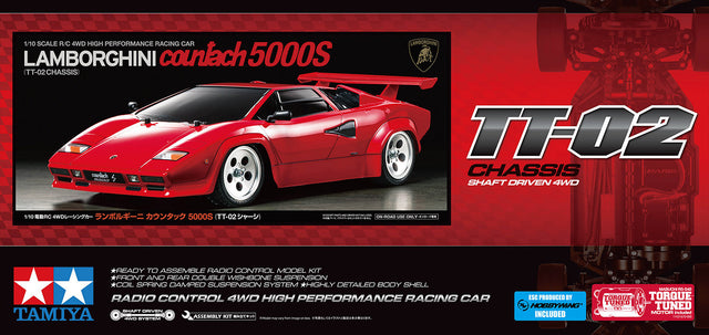 Tamiya 47527 Lamborghini Countach 5000S (TT-02) Assembly Kit (LIMITED EDITION), NIB